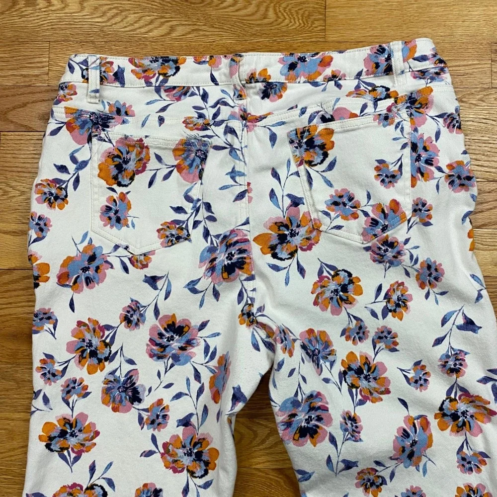 Denim 24/7 Floral Jeans‎ Womens 18W White Orange Blue Botanical Cottagecore